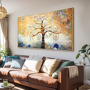 Wall Art Tree of Life Yellow Tree Pictures Modern Abstract Forest Artwork Prints Canvas Painting for Bedroom Living Room Office Large Decor 20"x40" with Framed