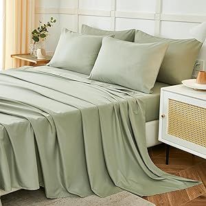 ILAVANDE Queen Sheets Set 6 Piece,Hotel Luxury Super Soft 1800 Series Microfiber Queen Bed Sheets Set-Wrinkle Free & Breathable-14" Deep Pocket Sheets for Queen Size Bed(Queen,Sage Green)