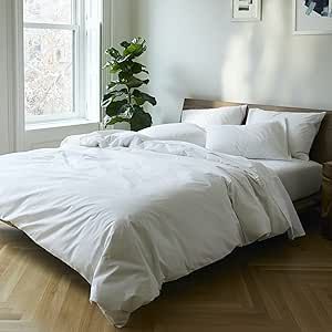 Brooklinen Luxury Sateen 4 Piece Sheet Set - 100% Cotton, King Size in White - 1 Fitted Sheet, 1 Flat Sheet, 2 Pillowcases | Best Luxury Sheets