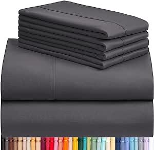LuxClub 6 PC Queen Sheet Set, Bed Sheets Queen Size, Deep Pockets 18" Eco Friendly Wrinkle Free Cooling Bed Sheets Machine Washable Hotel Bedding Silky Soft - Dark Grey Queen