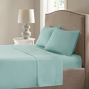 Comfort Spaces Queen Cooling Sheets, Moisture Wicking Coolmax Sheets, Soft, Colorfast Sheet Set, Cooling Bed Sheets For Hot Sleepers, Elastic Deep Pocket Fits Up to 16" Mattress, Queen Aqua 4 Piece