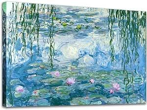 Large Water Lilies by Claude Monet Canvas Wall Art Famous Painting - Classic Canvas Art Wall Decor Picture Print with Framed for Home Office Wall Decor-24" x36"