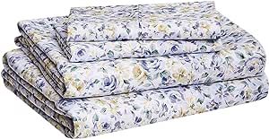 Amazon Basics Lightweight Super Soft Easy Care Microfiber Bed Sheet Set with 14" Deep Pockets - King, Blue Floral
