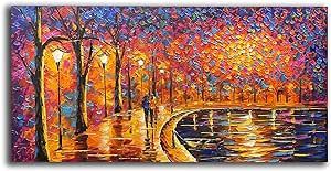Tyed Art- Contemporary Art Landscape impressionist Oil Painting On Canvas Abstract Textured Tree artwork Painting Home Office Decorations Canvas Wall Art Painting Ready to hang 24x48inch