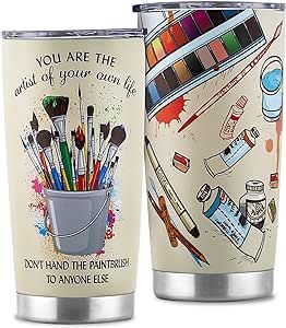 Artist Gifts for Women - Teacher Gifts for Women - Art Teacher Gifts for Her Him - Funny Birthday Gifts for Painting Lovers - Stainless Steel Coffee Cup - 20oz Tumbler with Lid Traveling Cups
