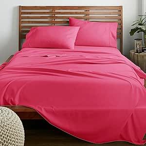 American Home Collection Deluxe 4 Piece Bed Sheets Set Deep Pocket Extra Soft Microfiber Wrinkle Free Sheets Easy Care (Queen, Pink)