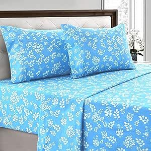 LDC LUX DECOR COLLECTION Bed Sheets - 4 Pc Queen Size Sheets - High GSM Brushed Microfiber Floral Sheets -Upto 16 Inches Deep Pocket Bedding Sheets & Pillowcases (Queen, Floral Blue)