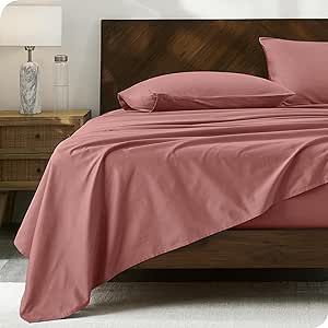 Bare Home 100% Organic Cotton Queen Sheet Set - Crisp Percale Weave - Lightweight & Breathable - Bedding Sheets & Pillowcases (Queen, Dusty Rose)