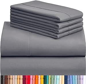 LuxClub 6 PC King Size Sheet Set Bed Sheets Deep Pockets 18" Eco Friendly Wrinkle Free Cooling Bed Sheets Machine Washable Hotel Bedding Silky Soft - Light Grey King