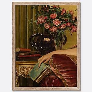 Vintage Art Portrait Maximalist Decor with Baroque Rococo Canvas Wall Art Print Eclectic Room Decor Oil Painting Renaissance Traditional for Living Room, Office, Bedroom - 12x16in Unframed
