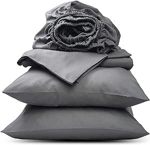 Glarea Microfiber 4 Piece Bed Sheets Set with 2 Pillowcase, 1 Flat Sheet, 1 Fitted Sheet (Dark Grey, Queen)