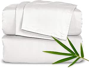 Pure Bamboo Sheets King Bed Sheet Set, Genuine 100% Organic Bamboo Viscose, Luxuriously Soft & Cooling, Double Stitching, 16 Inch Deep Pockets, Lifetime Quality Promise (King, White)