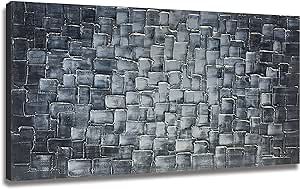 Large Hand Painted Silver Square Modern Oil Painting on Canvas Textured Abstract 3D Wall Art Decor for Living Room Bedroom Ready to Hang 60x30inch