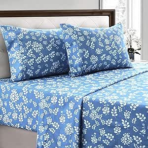 LDC LUX DECOR COLLECTION Bed Sheets - 4 Pc Queen Size Sheets - High GSM Brushed Microfiber Floral Sheets -Upto 16 Inches Deep Pocket Bedding Sheets & Pillowcases (Queen, Floral Navy)