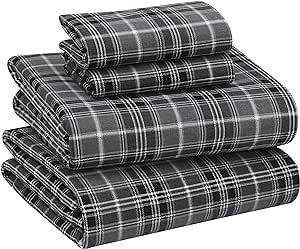 RUVANTI Flannel Sheets Full Size - 100% Cotton Brushed Flannel Bed Sheet Sets - Deep Pockets 16 Inches (fits up to 18") - All Seasons Breathable & Super Soft - Warm & Cozy - 4 Pcs - Grey Plaid