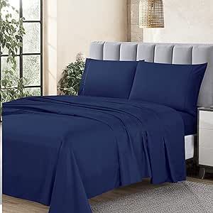 Cathay Home Essentials Ultra Soft Hypoallergenic Wrinkle Resistant Double Brushed Microfiber Bedding Sheet Set, Royal Blue, Twin