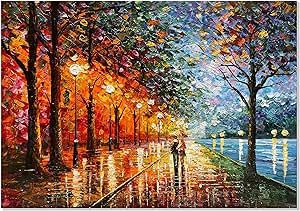 Alenoss Abstract Canvas Paintings 3D Modern Oil Painting on Canvas 28x40 inch Contemporary Colorful Wall Art Romantic Couples Blue Artwork for Home Decorations